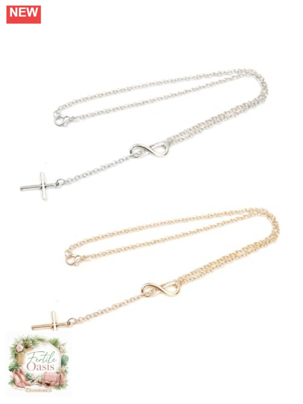 2 Pack Dainty Infinity Cross Pendant Necklace 14K Gold Filled Waterproof Jewelry